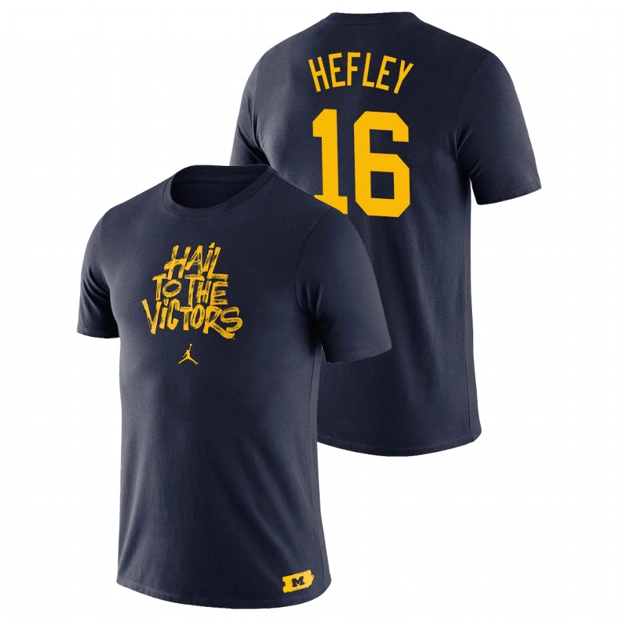Michigan Wolverines Men's NCAA Ren Hefley #16 Navy Brush Phrase College Football T-Shirt GSZ6249XH